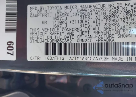 2011 Toyota Tacoma Base V6 из США, поврежденный, VIN 3TMLU4EN9BM062882